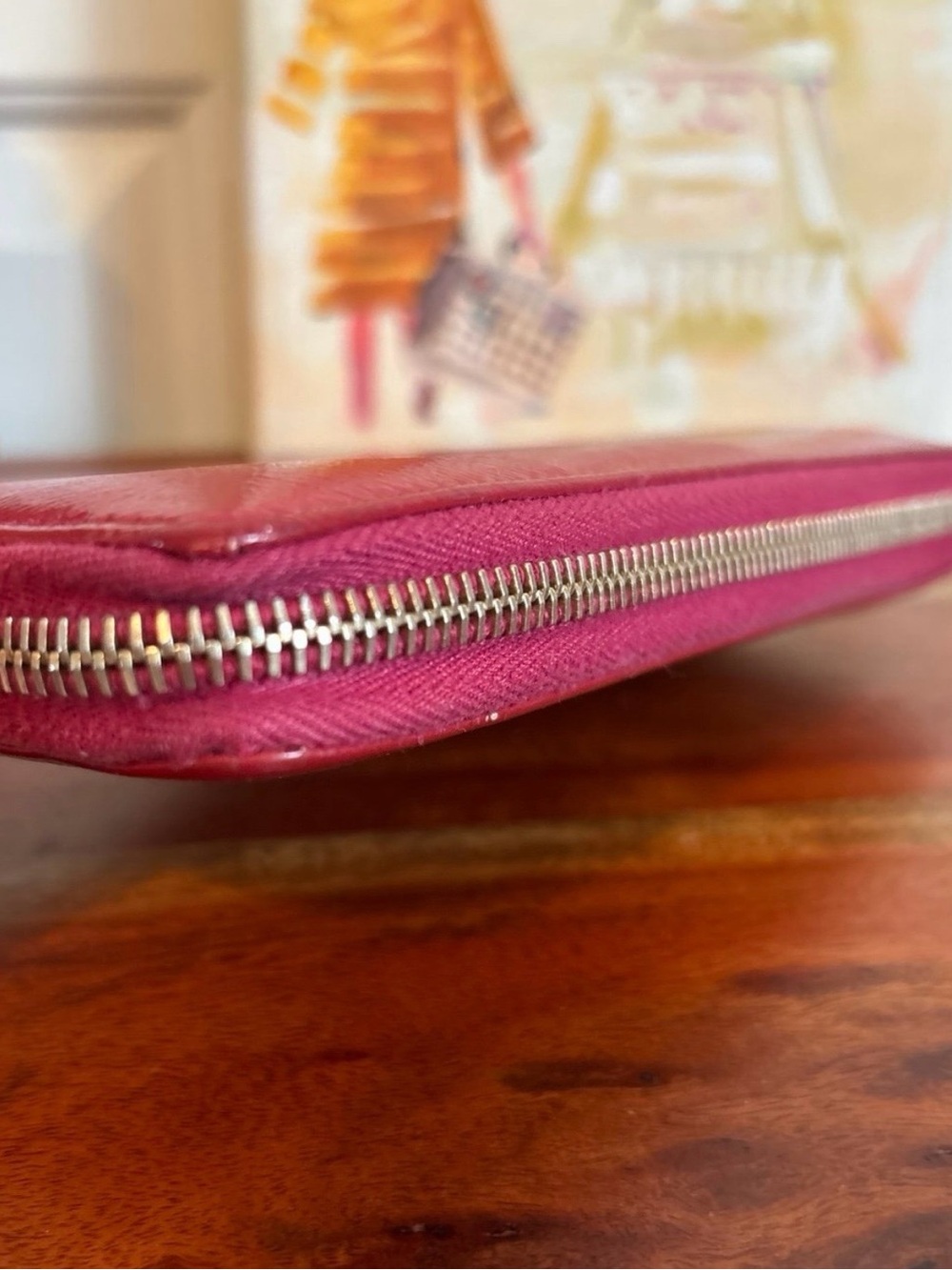 Yves Saint Laurent Red Patent Leather Zip Wallet - Picture 7 of 12